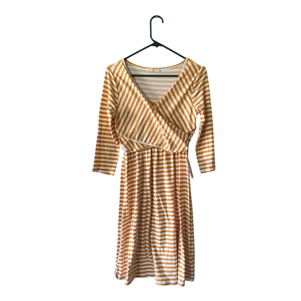 Reb. in J. Mustard and Ivory Striped V Neck Crossover Midi Dress Sz M NWT Career - Picture 2 of 5